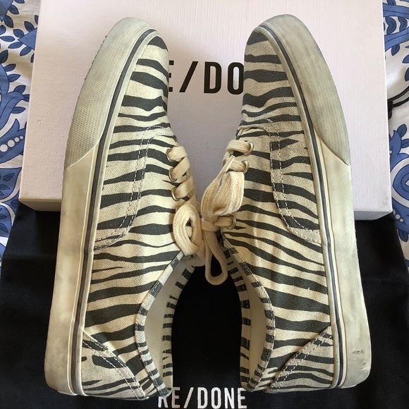 RE/DONE 70s Low Top Skate Sneaker Zebra Print Black White SZ 40 - Picture 5 of 15